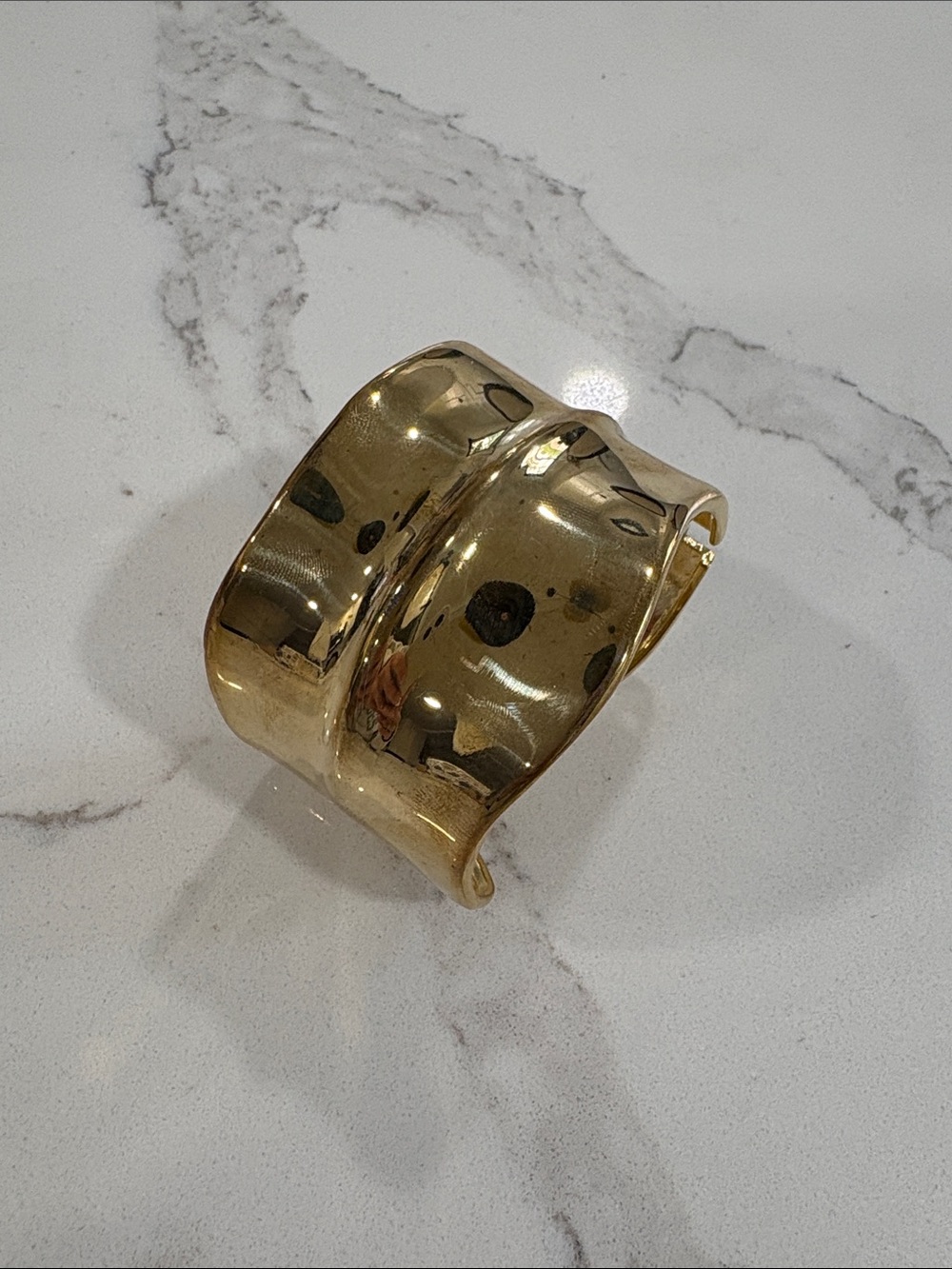 Gold Cuff Bracelet Wide Organic Shape Open Bangle - Picture 5 of 7